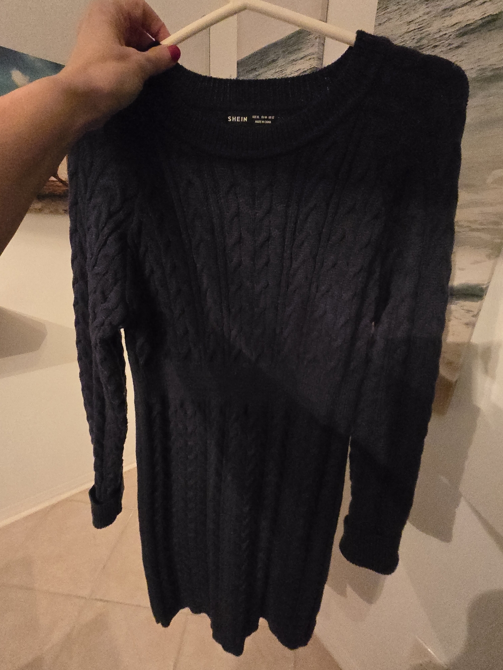SHEIN Women's Navy Cable Knit Sweater Dress